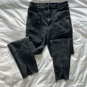 stradivarius Black High-Rise Split-Hem Jeans